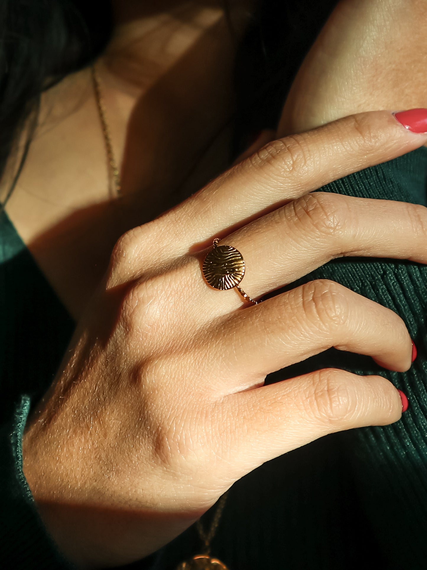 Textured Gold Disc Ring