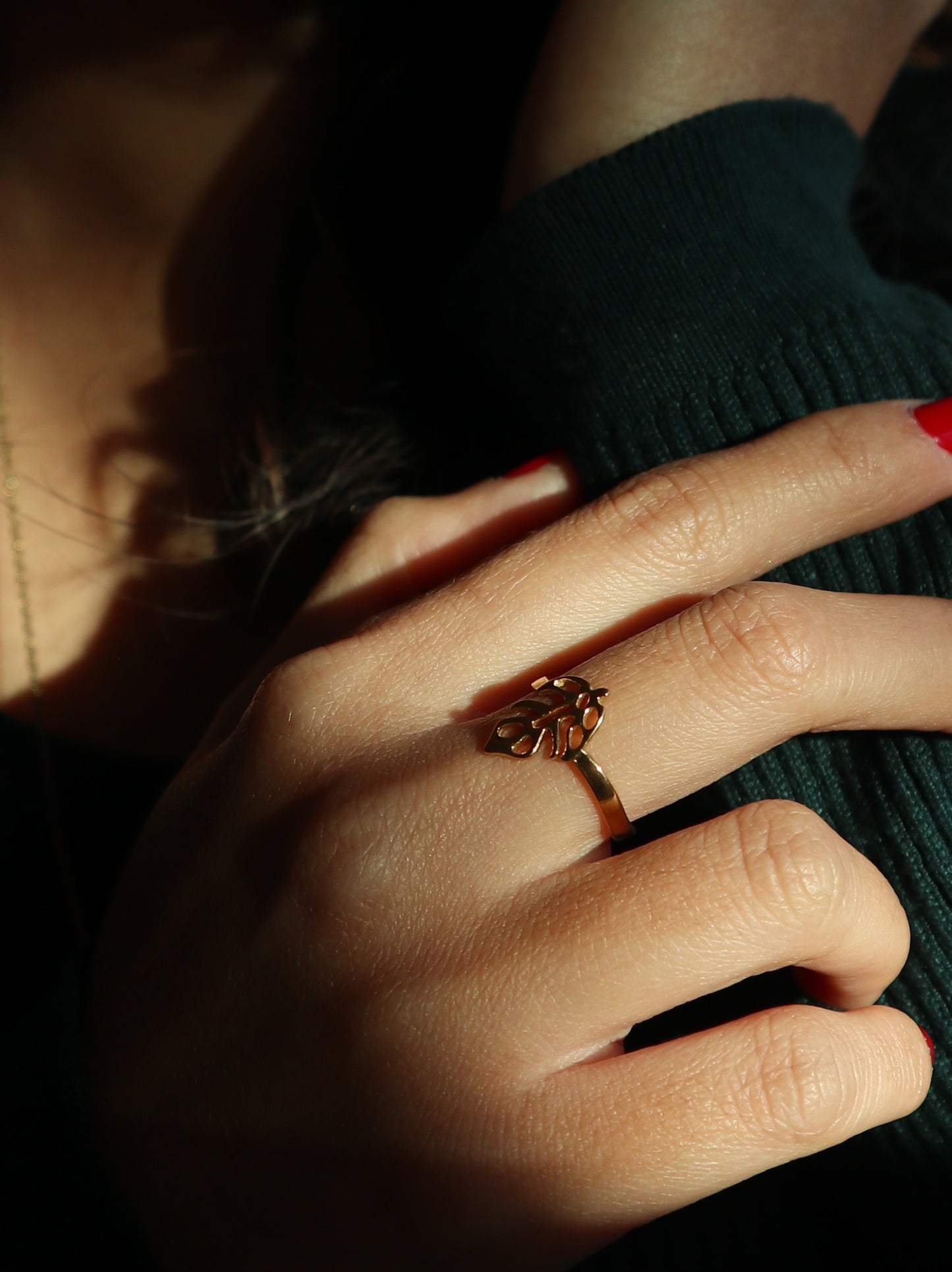 Adjustable Gold Plated Leaf Ring