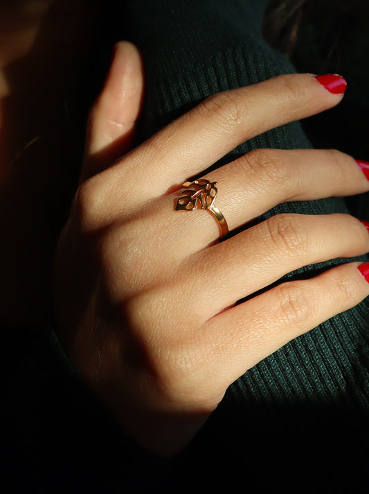 Adjustable Gold Plated Leaf Ring
