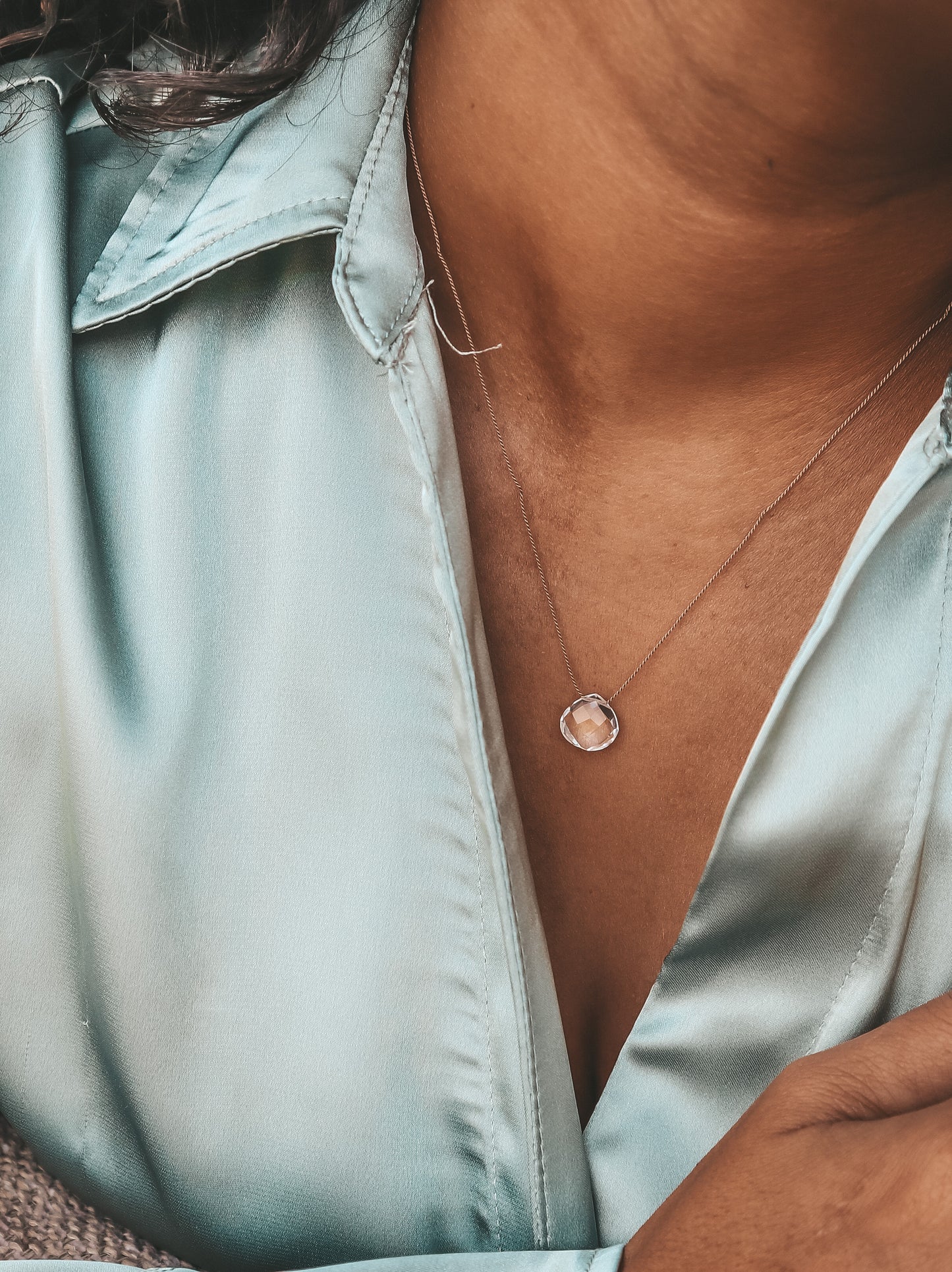 Clear Quartz Fine Silk Cord Necklace, April Birthstone