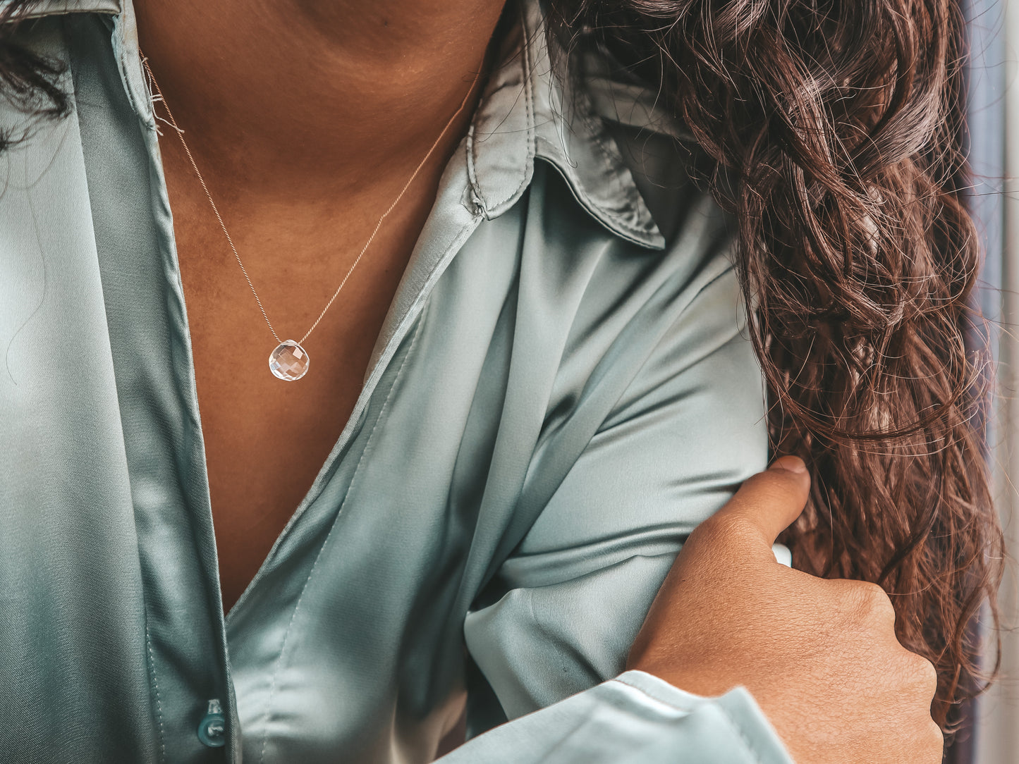 Clear Quartz Fine Silk Cord Necklace, April Birthstone