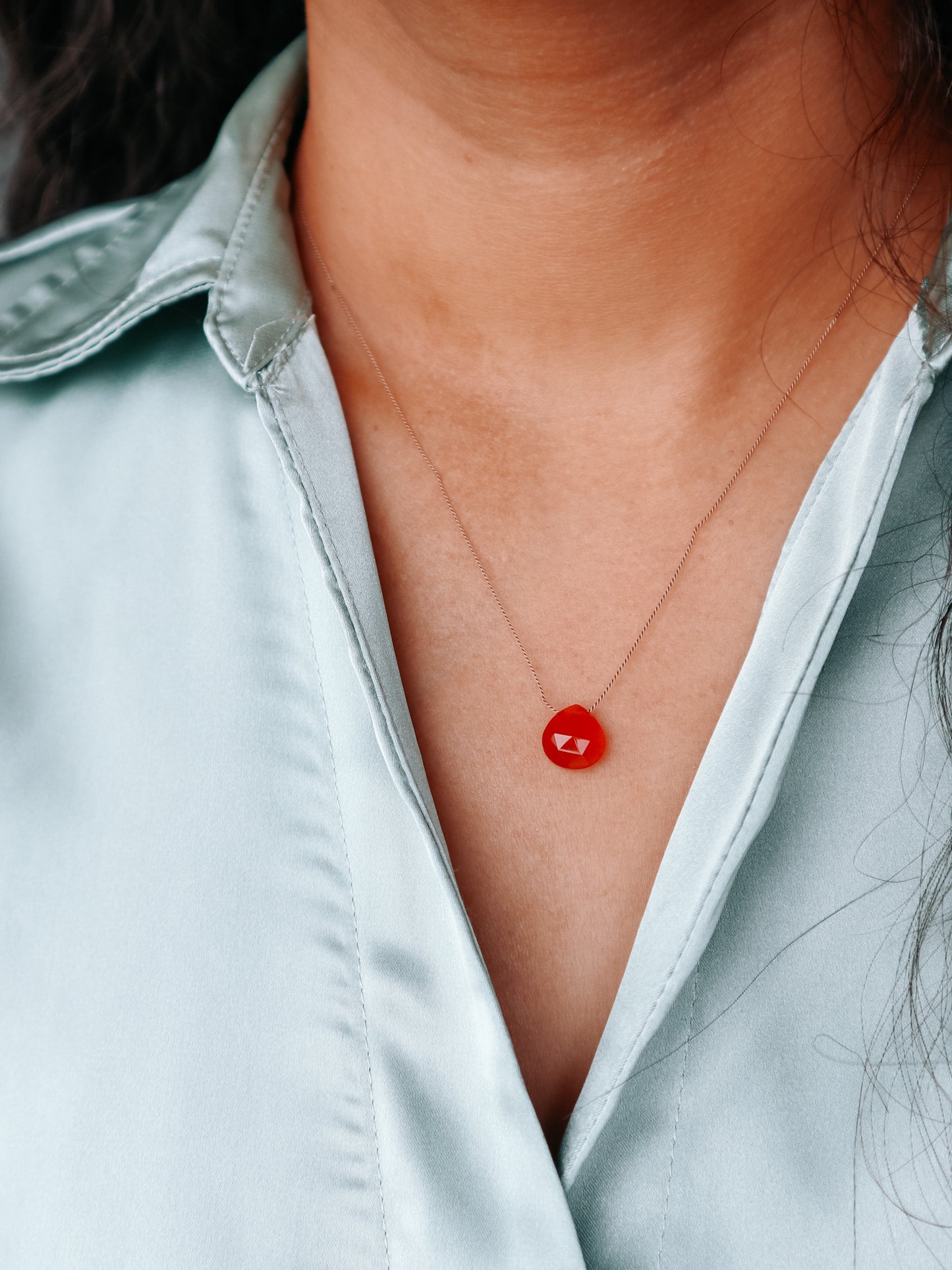 Carnelian Silk Cord Necklace, July Birthstone