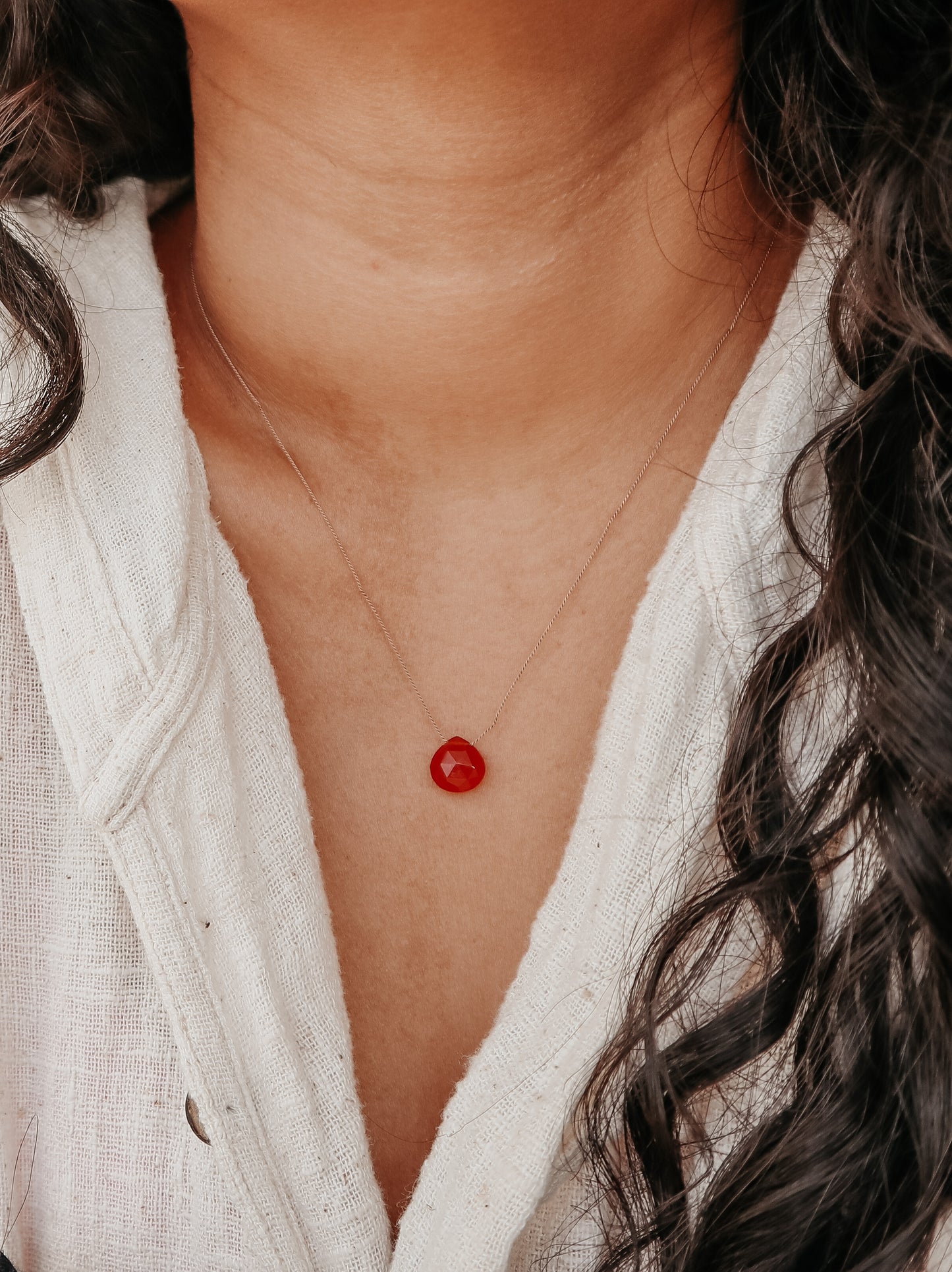 Carnelian Silk Cord Necklace, July Birthstone