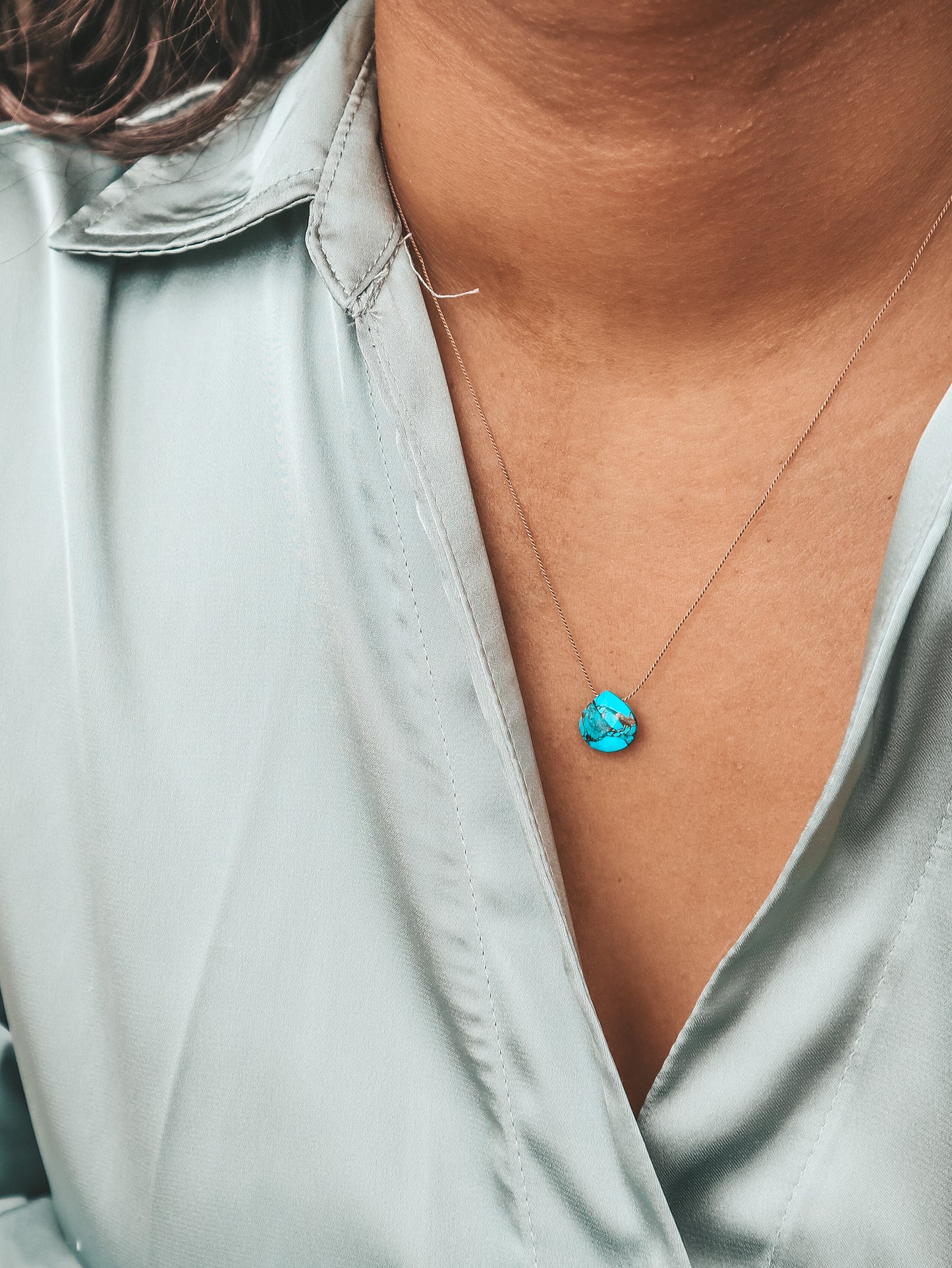 Turquoise Silk Cord Necklace, December Birthstone