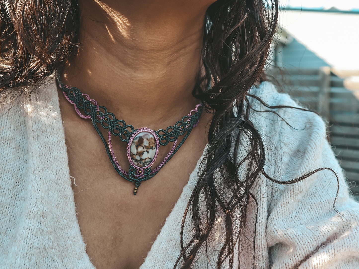 Jasper Macrame Collar Necklace