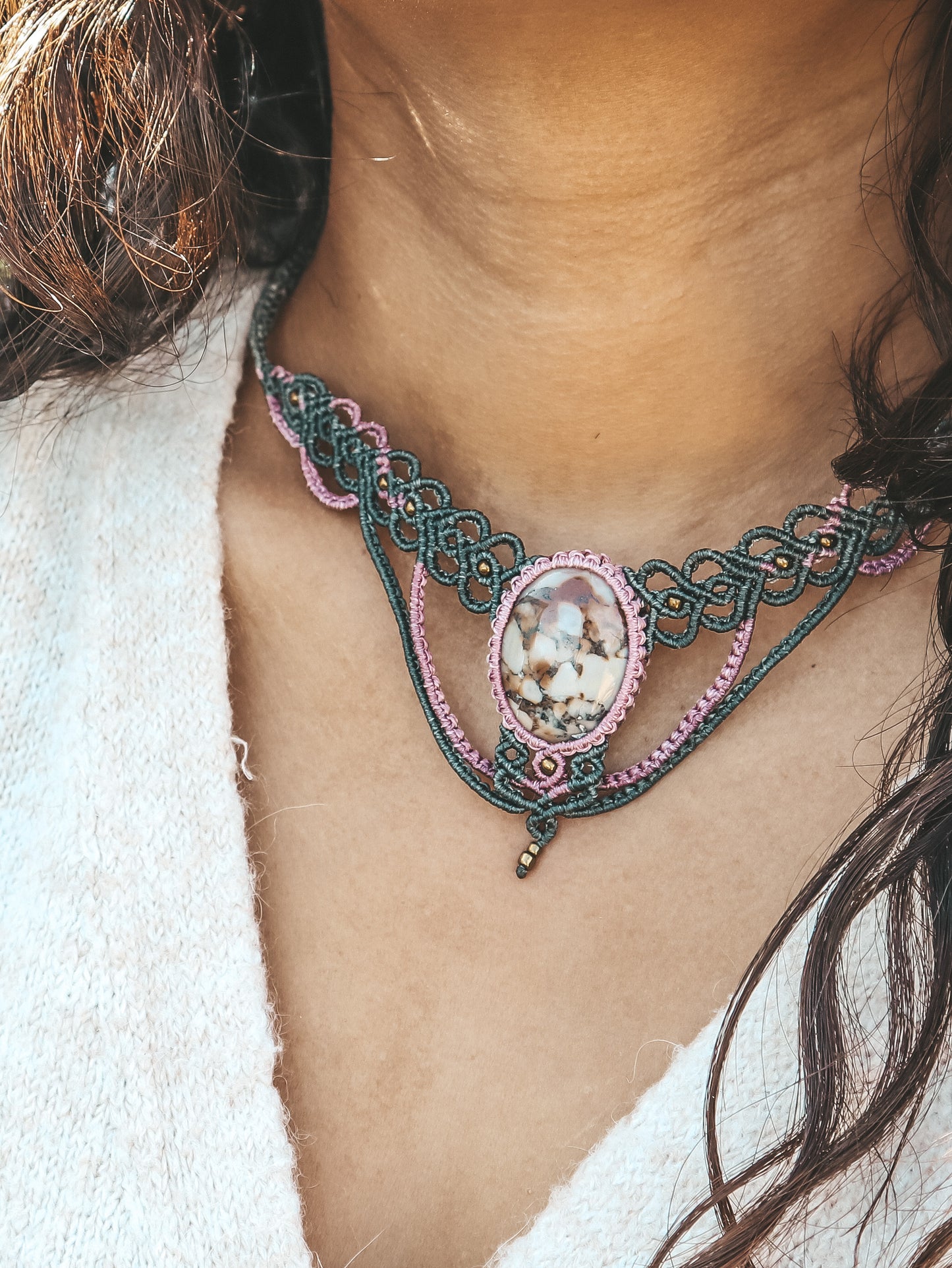 Jasper Macrame Collar Necklace