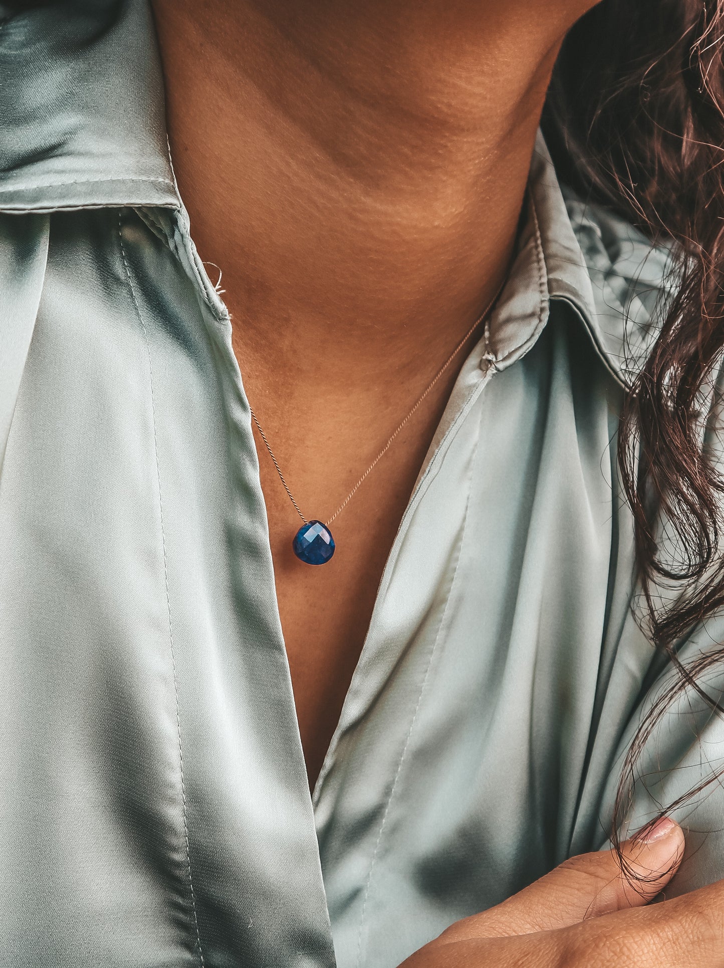 Blue Sapphire Silk Cord Necklace, September Birthstone