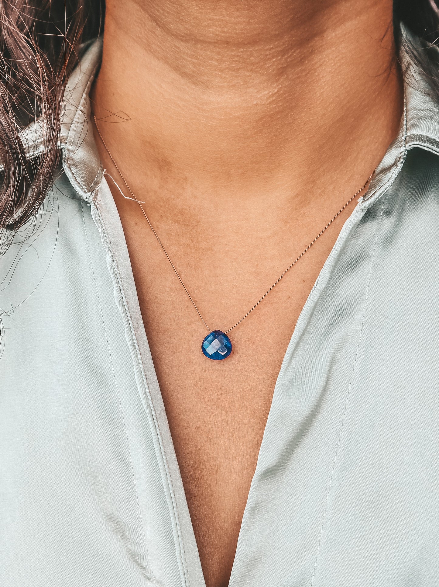 Blue Sapphire Silk Cord Necklace, September Birthstone