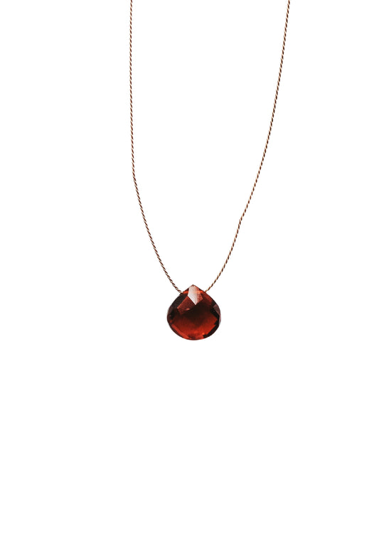 Garnet Floating Silk Cord Necklace, January Birthstone