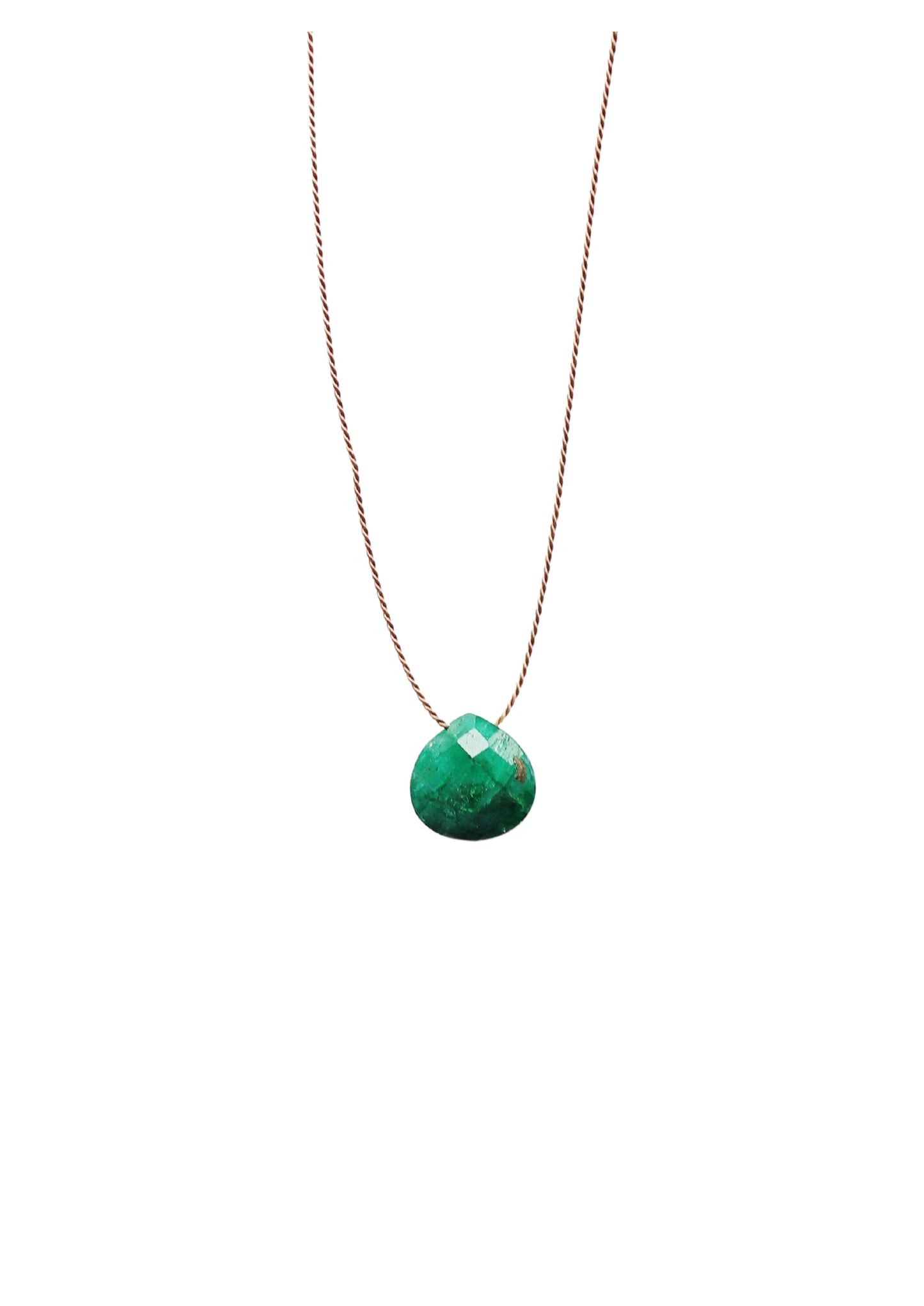 Emerald Silk Cord Necklace, May Birthstone